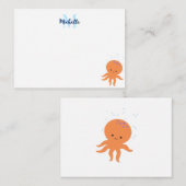 Cute Octopus Cartoon Custom Monogram Notitiekaartje (Voorkant / Achterkant)
