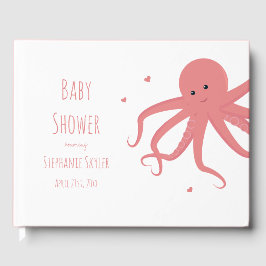 Cute Octopus Cartoon Hartroze Baby shower Gastenboek