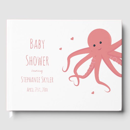 Cute Octopus Cartoon Hartroze Baby shower Gastenboek (Voorkant)