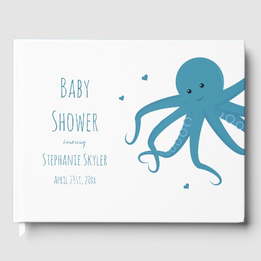Cute Octopus Cartoon Heart Blue Baby shower Gastenboek (Voorkant)