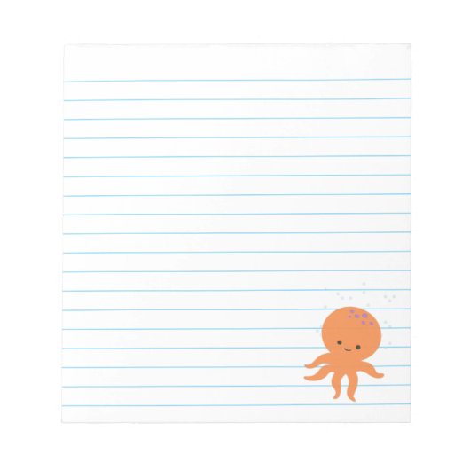 Cute Octopus Cartoon Light Blue Lines Custom Notitieblok (Voorkant)
