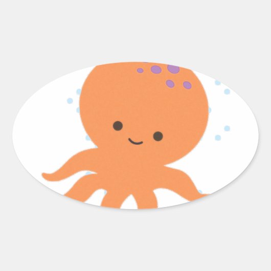 Cute Octopus Cartoon Ovale Sticker (Voorkant)