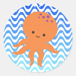 Cute Octopus Cartoon Ronde Sticker