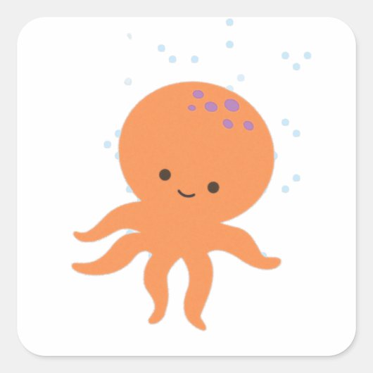 Cute Octopus Cartoon Vierkante Sticker (Voorkant)