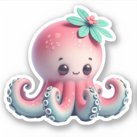 Cute Octopus Custom-Cut Vinyl Stickers (Voorkant)