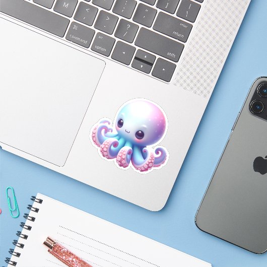 Cute Octopus Custom-Cut Vinyl Stickers (Laptop met iPhone)
