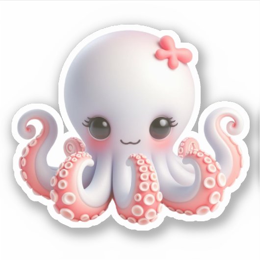 Cute Octopus Custom-Cut Vinyl Stickers (Voorkant)