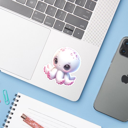Cute Octopus Custom-Cut Vinyl Stickers (Laptop met iPhone)