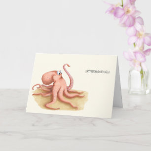 Cute Octopus Drawing Personalized Birthday Kaart