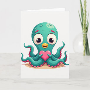 Cute Octopus Hart Liefde Kaart