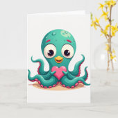 Cute Octopus Hart Liefde Kaart (Gele Bloem)