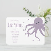 Cute Octopus Hart Paars Horizontaal Baby Shower Kaart (Staand voorkant)