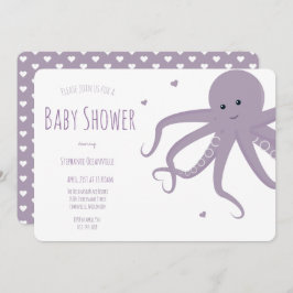 Cute Octopus Hart Paars Horizontaal Baby Shower Kaart