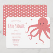 Cute Octopus Hart Roze Horizontaal Baby shower Kaart (Voorkant / Achterkant)