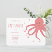 Cute Octopus Hart Roze Horizontaal Baby shower Kaart (Staand voorkant)