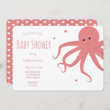Cute Octopus Hart Roze Horizontaal Baby shower