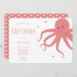 Cute Octopus Hart Roze Horizontaal Baby shower Kaart