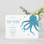 Cute Octopus Heart Blue Horizontale Baby shower Kaart (Staand voorkant)