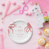 Cute Octopus Heart Pink Baby shower Papieren Bordje (Feest)