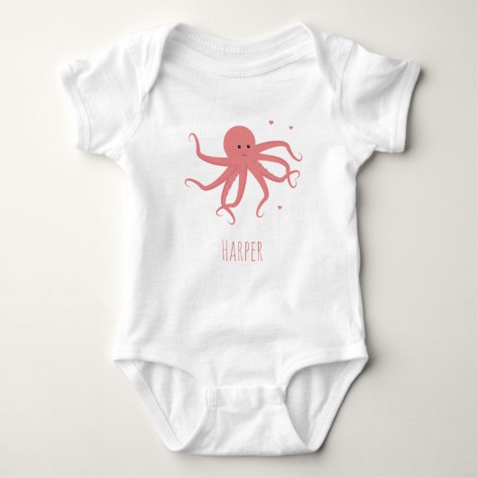 Cute Octopus Heart Pink Cartoon Name Romper (Voorkant)