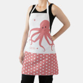 Cute Octopus Heart Pink Witte Naam Schort (Insitu)