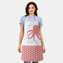 Cute Octopus Heart Pink Witte Naam Schort