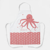 Cute Octopus Heart Pink Witte Naam Schort (Voorkant)