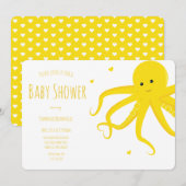 Cute Octopus Heart Yellow Horizontal Baby shower Kaart (Voorkant / Achterkant)