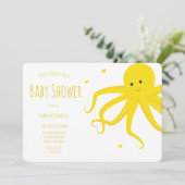 Cute Octopus Heart Yellow Horizontal Baby shower Kaart (Staand voorkant)