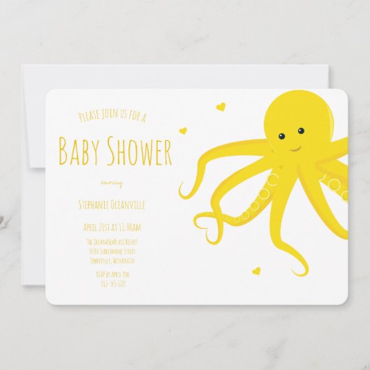 Cute Octopus Heart Yellow Horizontal Baby shower Kaart (Voorkant)