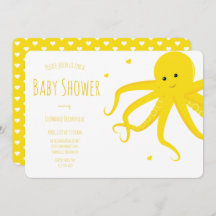 Cute Octopus Heart Yellow Horizontal Baby shower