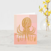 Cute Octopus Illustratie in roze en goud Kaart (Gele Bloem)