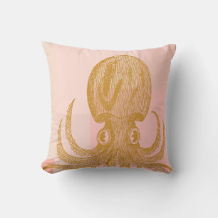 Cute Octopus Illustratie in roze en goud Kussen