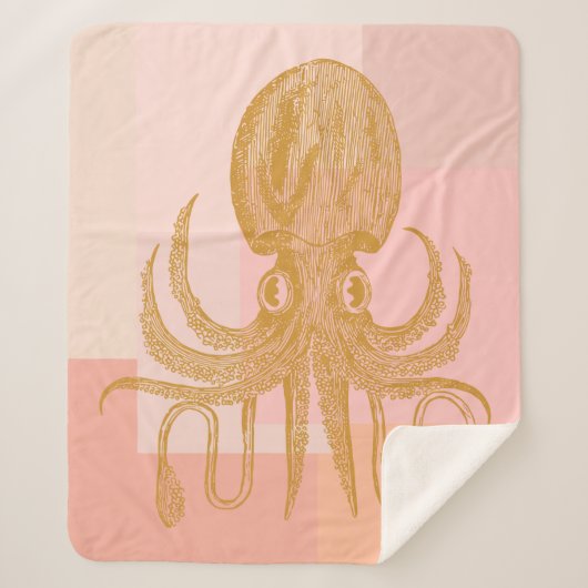 Cute Octopus Illustratie in roze en goud Sherpa Deken (Voorkant)