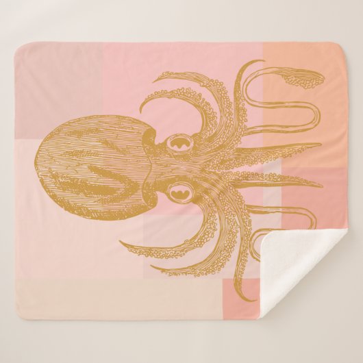 Cute Octopus Illustratie in roze en goud Sherpa Deken (Voorkant (horizontaal))