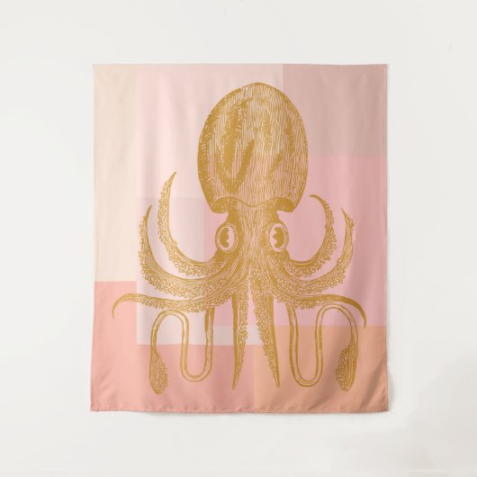 Cute Octopus Illustratie in roze en goud Wandkleed (Voorkant)