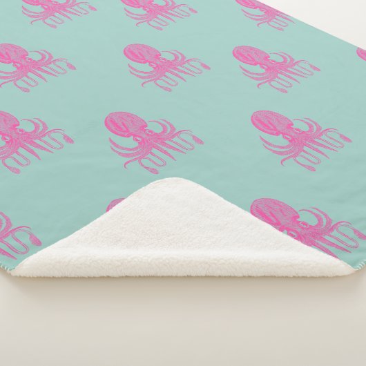 Cute Octopus Illustration Pattern Aqua and Fuchsia Sherpa Deken (3/4)