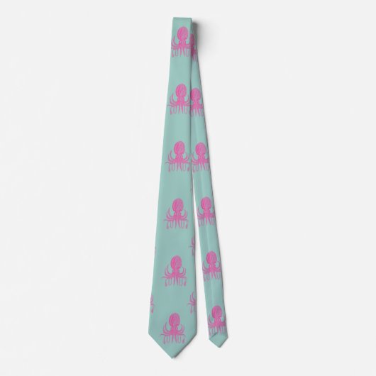 Cute Octopus Illustration Pattern Aqua and Fuchsia Stropdas (Voorkant)