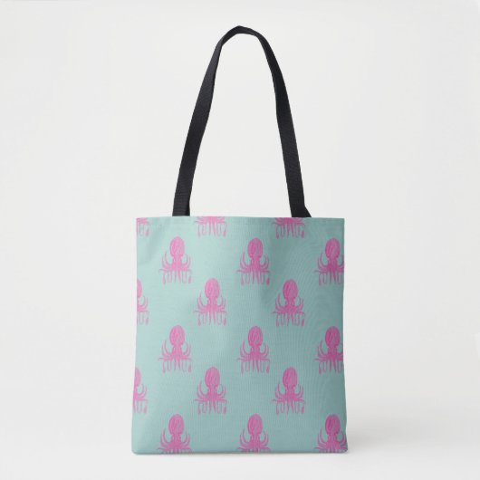 Cute Octopus Illustration Pattern Aqua and Fuchsia Tote Bag (Voorkant)