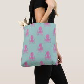 Cute Octopus Illustration Pattern Aqua and Fuchsia Tote Bag (Dichtbij)