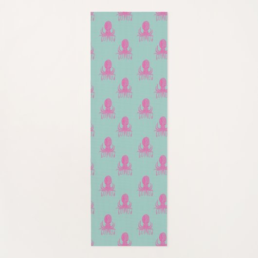 Cute Octopus Illustration Pattern Aqua and Fuchsia Yogamat (Voorkant)