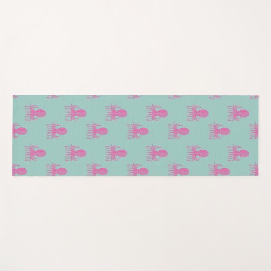 Cute Octopus Illustration Pattern Aqua and Fuchsia Yogamat (Voorkant (horizontaal))