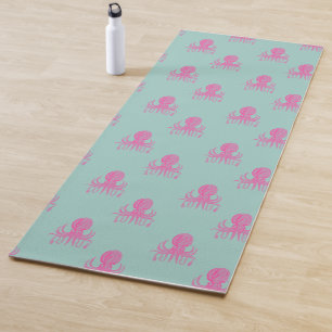 Cute Octopus Illustration Pattern Aqua and Fuchsia Yogamat