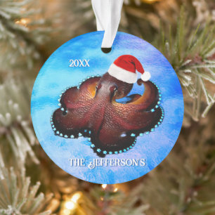 Cute Octopus in Santa Hat Ornament