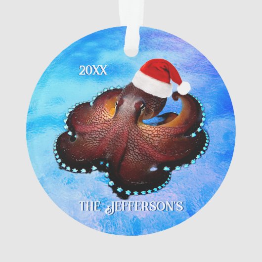 Cute Octopus in Santa Hat Ornament (achterkant)