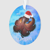 Cute Octopus in Santa Hat Ornament (voorkant)