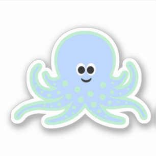 Cute Octopus Light Blue en Green met Polka-Stippen Sticker