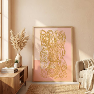 Cute  Octopus Line Art Illustratie in Roze Poster