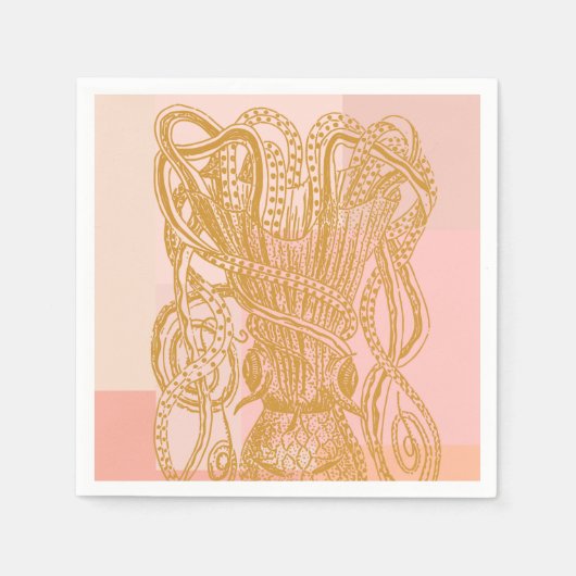 Cute  Octopus Line Art Illustratie in Roze Servet (Voorkant)