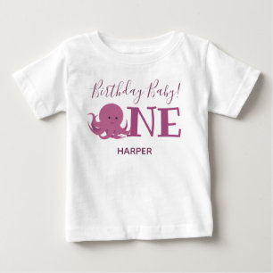 Cute Octopus One Name First Birthday Baby T-Shirt